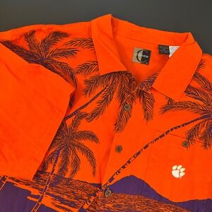 Chiliwear‎ Mens Orange Purple Palm Tree Hibiscus Hawaiian Button Up Shirt XXL
